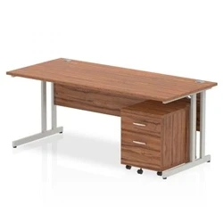 Image of Impulse 1800x800 Desk Walnut Top Silver Cantilever Leg+ Mobile Ped