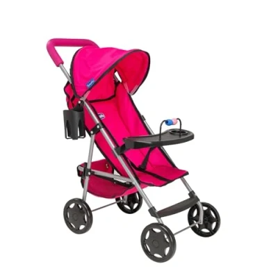 Image of Chicco Ulala Playtime Pushchair Childrens Stroller With Removable Play Tray Baby Doll Toy Folding Travel System Role Dolls Buggy Ages 3+ (Pink)