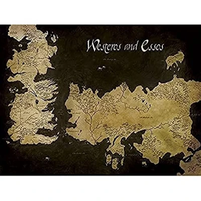 Image of Game Of Thrones &quot;Westeros And Essos Antique Map&quot; Canvas Print, Cotton, Multi Colour, 3.20 x 60.00 80.00 cm