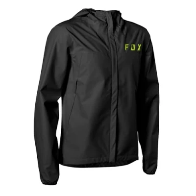 Image of Fox Ranger 2.5L Water Mens Waterproof Mountain Bike Jacket Black/Yellow, XL/MTB Rain Coat Enduro Trail Cycling Cycle Ride Hood Shell Top Commute Resistant Lightweight Bicycle Wear