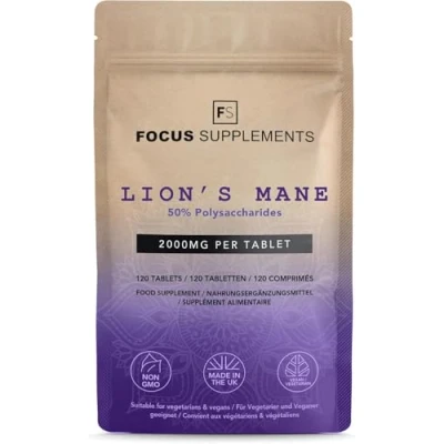 Image of FS Lions Mane 120 Lion&#039;s Tablets 2000mg per Serving Supplement High Strength Mushroom Non GMO, Gluten &amp; Allergen Free Made in The UK