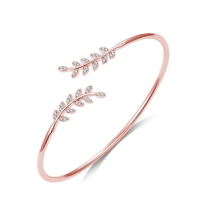 Image of Philip Jones Rose Gold Plated Leaf Bangle Created with Zircondia® Crystals