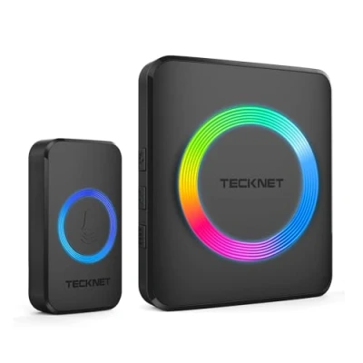 Image of TECKNET Wireless Doorbell, IP65 Waterproof Wall Plug in Cordless Door Chime Kit with 1300feet / 400m Range, 60 Chimes, 5 Level Volume &amp; RGB Light, Best for Entry Bell