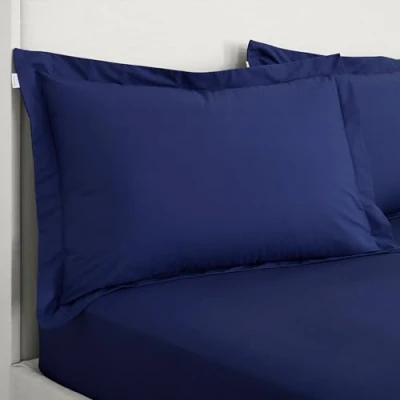 Image of Bianca 200 Thread Count Cotton Percale Oxford Pillowcase Pair Navy