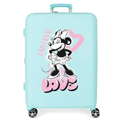 Image of Disney Minnie Heart Medium Turquoise Suitcase 48 x 70 26 cm Hard ABS Built in TSA Closure 88 L 4 kg Double Wheels, Blue, One Size,