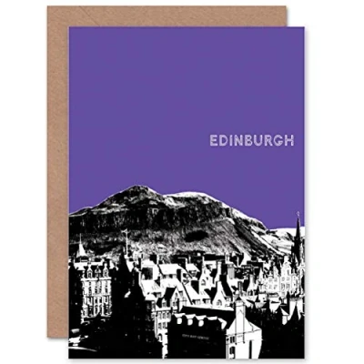Image of Wee Blue Coo PHOTO LANDMARK ARTHUR&#039;S SEAT EDINBURGH SCOTLAND BLANK GREETINGS CARD