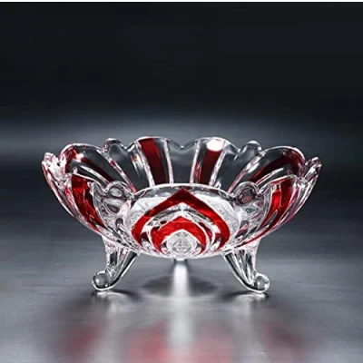 Image of JUNYFFF Large Glass Crystal Fruit Bowl Candy Serving Decorative Home/Office Multipurpose Tray Eco Friendly Bowl, 24Cm,Red