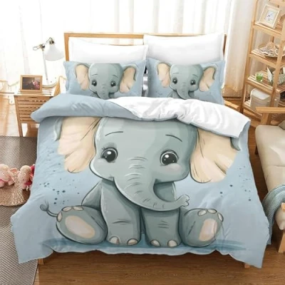 Image of KOABERUVN Duvet Cover Elephant Bedding Comforter Set Girls 3 Piece for Kids Teens 3D Bedspread Quilt with Zipper Closure Soft Microfiber Double（200x200cm）