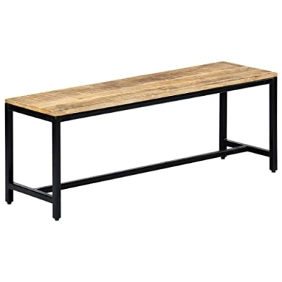 Image of vidaXL Solid Mango Wood Dining Bench Industrial Hall/Kitchen Seating 120x35x44 cm Powder Coated Iron Legs Brown Finish