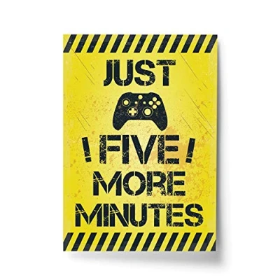 Image of RED OCEAN Yellow Gaming Print For Wall Boys Bedroom Decor Gamer Gift Framed (A4 Only Just Five More Minutes Yellow)