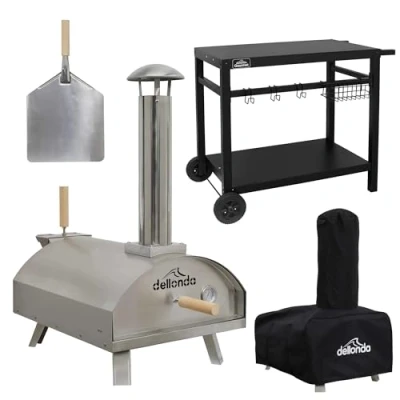 Image of Dellonda Portable Wood Fired Stainless Steel Pizza Oven with Cover/Carry Bag and Trolley DG259