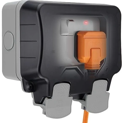 Image of BG Electrical Outdoor Double Switched Power Wall Plug Socket, Weatherproof, Nexus Storm, Grey, 13A, IP66 Rated, WP22