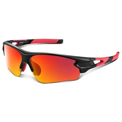 Image of BEACOOL Polarized Sports Sunglasses for Men Women Youth Baseball Cycling Fishing Running TAC Glasses (Black Red)
