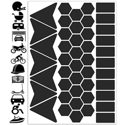 Image of Biomar Labs® 45pcs High Visibility Warning Reflective Stickers Kit Decals Black Reflector Highly Night Safety Universal Self Adhesive D 47