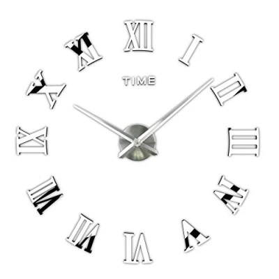 Image of 3D DIY Frameless Large Wall Clock Modern Roman Numerals Mirror Sticker Home Office Decorations for Living Room Bedroom