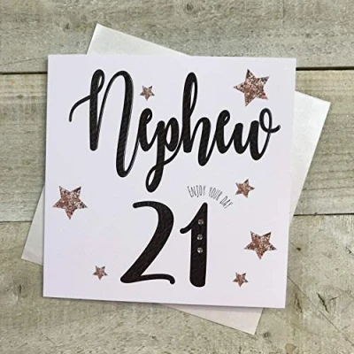 Image of 21st Birthday Nephew Card Hand Finished Words by WHITE COTTON CARDS,16cm x 16cm