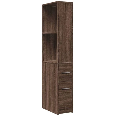 Image of vidaXL Narrow Bathroom Cupboard Brown Oak Engineered Wood with Wheels Slim Storage Cabinet for Bathroom/Kitchen/Living Room 22 x 41 135 cm