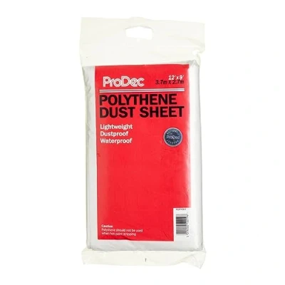 Image of ProDec 12ft x 9ft (3.6m 2.7m) Lightweight Polythene Dust Sheet, Dustproof and Waterproof Ideal for Covering Protecting Floors Furniture from Spills Splashes When Painting Decorating