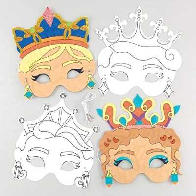 Image of Baker Ross AW474 Princess Colour In Masks (Pack of 8), White, 18.5 cm 20.5