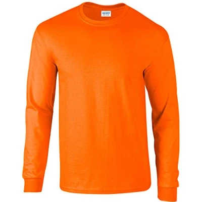 Image of Gildan Mens Plain Crew Neck Ultra Cotton Long Sleeve T Shirt (XL) (Safety Orange)