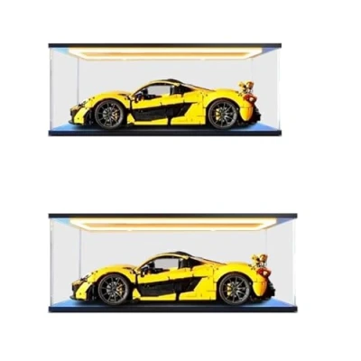Image of HCAEIOFJ Clear Acrylic Display Case for Lego Technic 42172 Applicable McLaren P1 Hypercar Designed Box Gift(Display Only) (Black Bottom+Top Light)