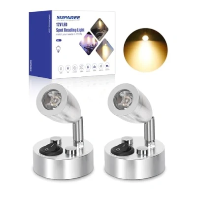 Image of SUPAREE 12v Led Spot Reading Light Adjustable Switch Warm for Camper Van Caravan Boat Interior (A ON/OFF Switch)