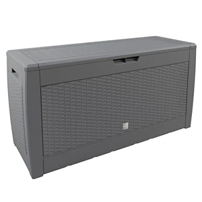 Image of CASARIA® 310L Plastic Garden Storage Box Rolling Wheels Outdoor Cushion Patio Deck Side Carry Handles Lockable Weather Resistant 119x48x60cm Rattan Effect Grey