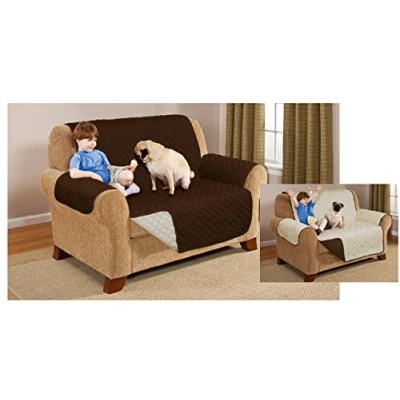 Image of Gaveno Cavailia Anti Slip Quilted Sofa Cover Reversible Protector [ 2 Seater Chocolate/Cream ]