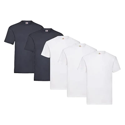 Image of Fruit of the Loom Pack 5 T Shirts, 3 x White + 2 Deep Navy 1 HL Kauf Notepad, Size XXL