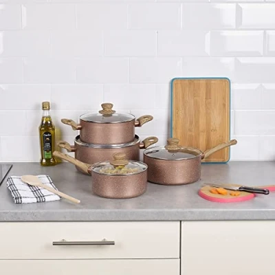 Image of 4 PCS URBN CHEF Ceramic Rose Gold Saucepan Frying Pan Induction Cookware Set