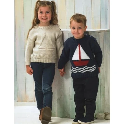 Image of James Brett Double Knit Knitting Pattern Nautical Boat Design Sweaters (JB872)