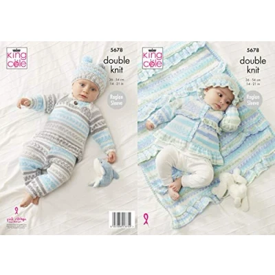 Image of King Cole Double Knit Knitting Pattern Baby Sweater Pants Jacket Hat &amp; Blanket (5678)