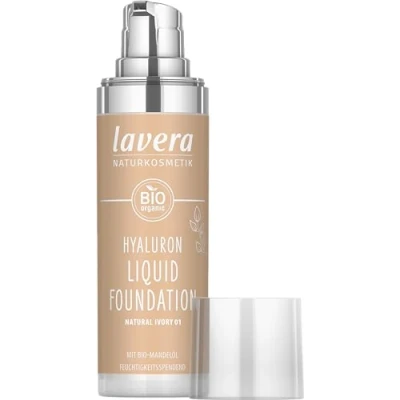 Image of lavera Hyaluron Liquid Foundation Natural Ivory 01 hyaluronic acid and almond oil intense moisture lightweight texture mineral free vegan organic (1 x 30ml)