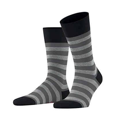 Image of Mens 1 Pair Falke Sensitive London Striped Cotton Socks Black 5.5 8