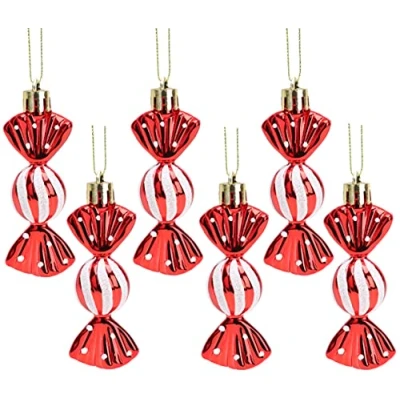 Image of Christmas Concepts® Pack of 6 8cm Mini Sweet Shaped Baubles Shiny &amp; Glitter Decorated Tree Decorations (Red)