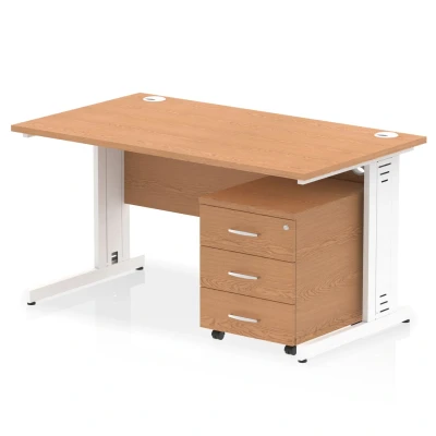 Image of Impulse 1400x800mm Desk Oak WhiteCable Managed Leg and Mobile Ped