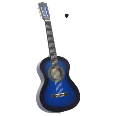 Image of vidaXL Classical Guitar for Beginners and Kids 1/2 Size, 34 Inch Solid Basswood Body, Hard Plastic Fingerboard Perfect Learning Instrument Blue