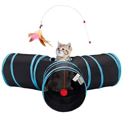 Image of Cat Tunnel 3 Way Toy Long Pop Up Tube Play Rabbit Kitten Puppy Interactive Pet Collapsible Peek Hole Playhouse Tesser Indoor Outdoor Game