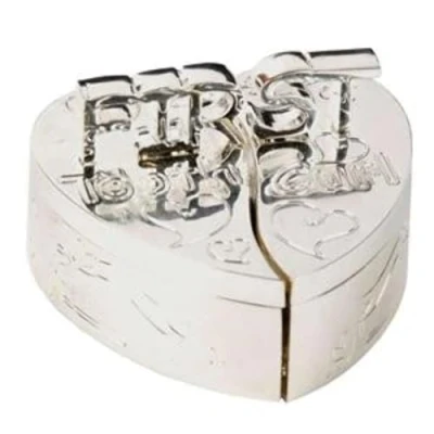 Image of First Tooth and Curl Heart Shaped Box Set Silver Plated CG140