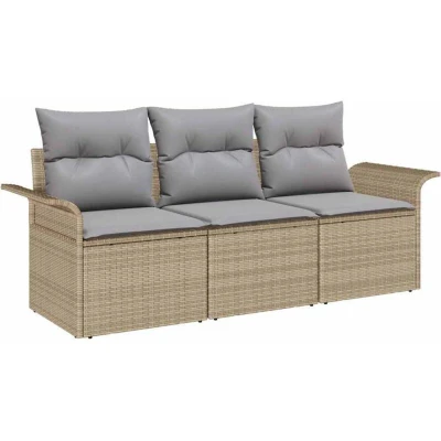 Image of vidaXL 3 Piece Garden Sofa Set with Cushions in Beige Poly Rattan