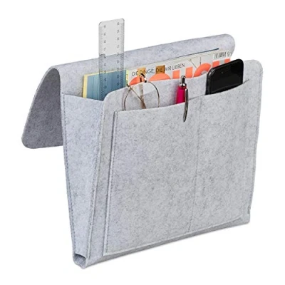 Image of Relaxdays Bed Pocket, Hanging Bedside Storage, 5 Sections, Sofa &amp; Armchair, Felt Organiser, 27 x 31.5 cm, Light Grey, 26 28 cm