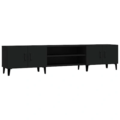 Image of vidaXL Engineered Wood TV Cabinet Black, Modern Designed, with Metal Feet, Ample Storage, Ideal for Living Room and Bedroom