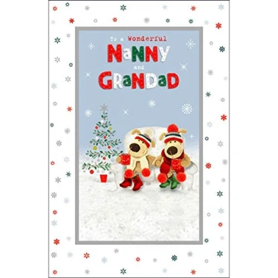 Image of Boofle Wonderful Nanny &amp; Grandad Foil Christmas Greeting Card Cute Xmas Cards