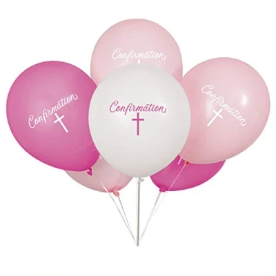 Image of Fancy Pink Cross Confirmation Latex Balloons (30cm) Perfect Decor for a Memorable Religious Event 8ct