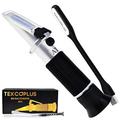 Image of Salinity Refractometer w/ATC 0 28%, 280 ppt of NaCl, Measuring Sodium Chloride in Food, Salt, Seawater, soy sauce, Brine 0.2% division, made ALUMINUM, with LED light and Pipettes