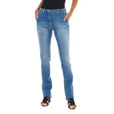 Image of Met Womens Long denim pants worn effect with elastic fabric 70DBF0248 woman Blue Cotton Size 26 (Waist)