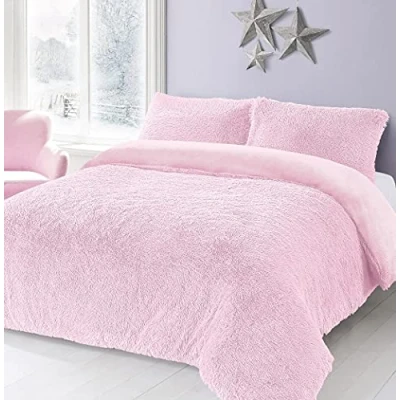 Image of NEW Soft Warm &amp; Cosy Teddy Bear Faux Fur Fleece CUDDLY Duvet Quilt Cover Pillowcases Bedding Set (Pink, King)