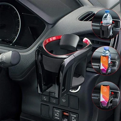 Image of Tawveml UMISKY Car Cup Holder Mount, 2 in 1 Adjustable Smart Phone Mount Bracket Stand Cradle Air Vent for Hot Drinks Compatible with Most Vehicles (Red&amp;Black)