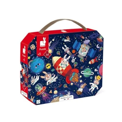 Image of Janod Rocket Puzzle 54 Piece FSC Cardboard Develops Patience and Concentration Made in France Children’s for Ages 5 +, J02545, Blue