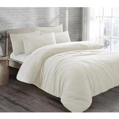 Image of LSU Teddy Fleece Duvet Cover Super Soft Warm Bedding Set Single Double King Quilt (cream, King)